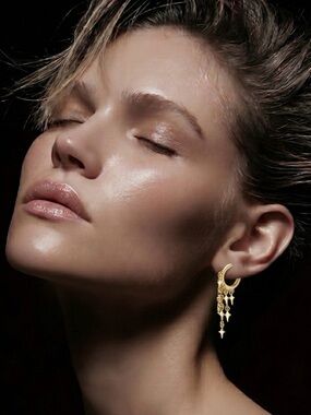 NWT Dangle Earrings Huggie Hoop Star Fringe Tassel 14K Gold Plated